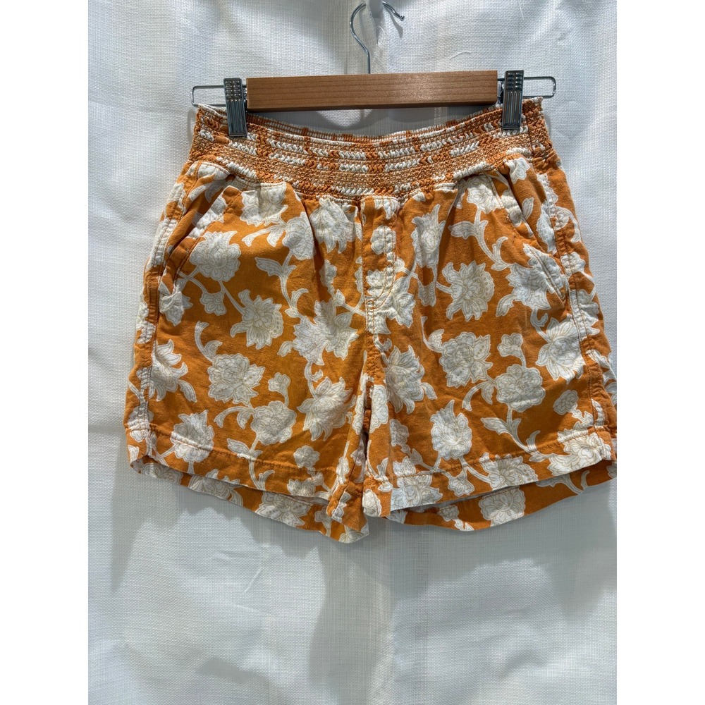 Briggs Womens Orange Floral Linen Blend Smocked‎ Waist Shorts Size S